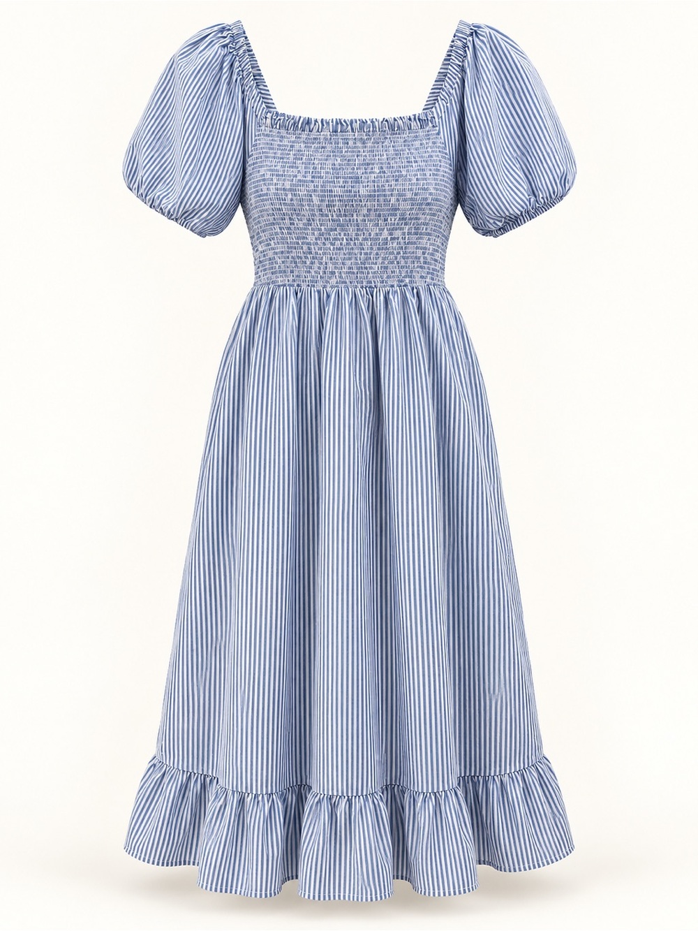 J. Crew Blue & White Striped Smocked Midi Dress